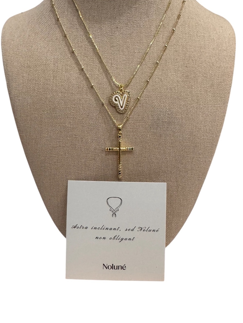 Gold Layered Initial & Cross Necklace - Gold
